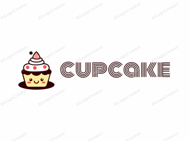 using a minimalistic, cartoonish style. The image features a cute, cartoon-style cupcake with a simple design. It has a light yellow base with a dark brown rim, giving it a classic cupcake shape. The top of the cup