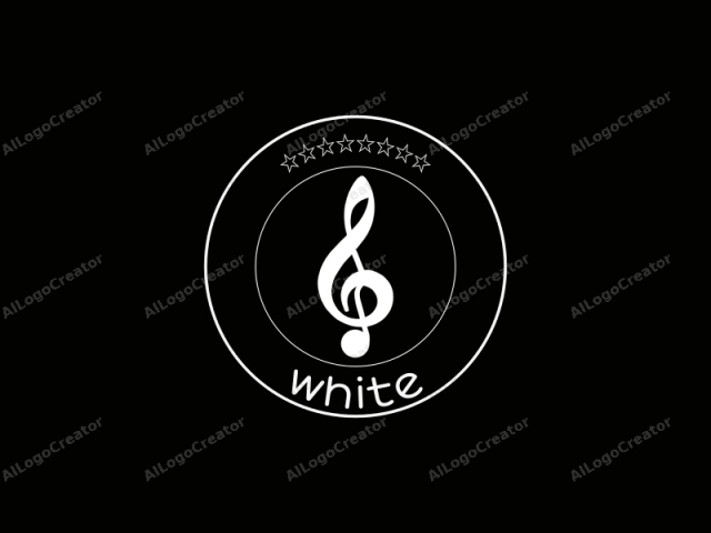 Das Bild ist ein einfaches, monochromes Logo, das einen stilisierten Violinschlüssel in Weiß vor einem einfarbigen schwarzen Hintergrund zeigt. Der Violinschlüssel, ein Symbol, das häufig in der musikalischen Notation verwendet wird, ist in einer schlanken, modernen Schriftart dargestellt.