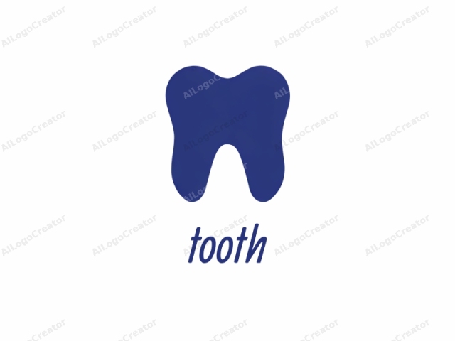 로고는 미니멀리스트, 기하학적, 스타일화된 치아를 묘사한 것으로, 강렬한 진한 파란색으로 표현되고 선명한 흰색 배경에 대비됩니다. 디자인은 대칭적이며, 완전한 둥근 모양을 형성하는 두 개의 동일한 곡선 반쪽으로 구성됩니다.