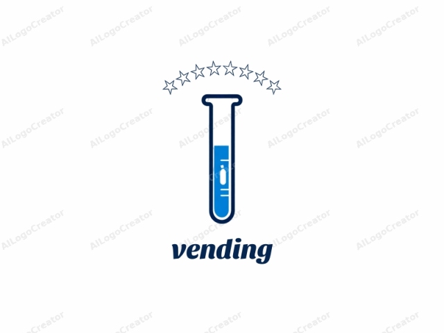 This is a simple, minimalist logo featuring a vertical test tube with a blue liquid inside, set against a stark white background. The test tube is represented in a flat, two-dimensional style with clean, smooth lines. It is depicted in black outline