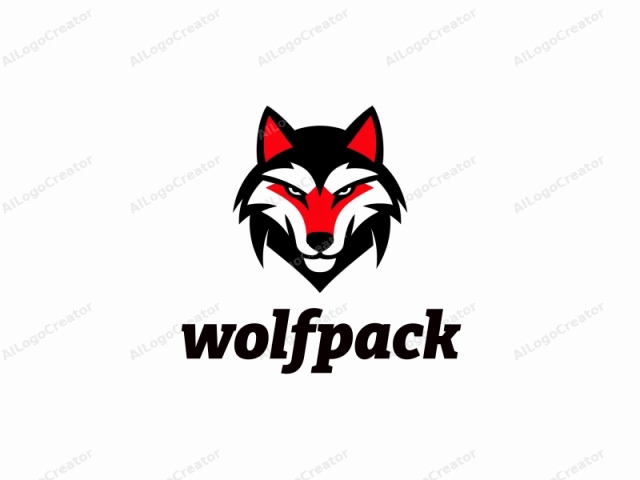 a wolf's head. The image is a stylized, minimalist logo featuring the head of a wolf set against a white background. The wolf's head is depicted with sharp, angular lines that give it a fierce and imposing appearance. The main colors