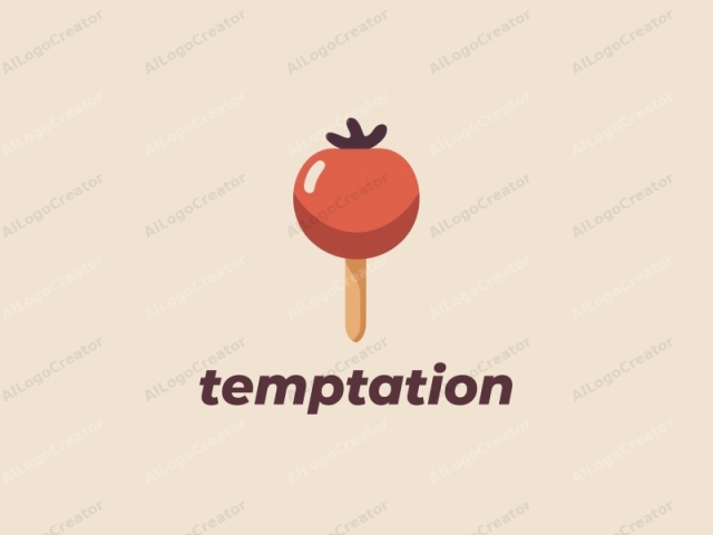 La imagen presenta una representación simplificada y caricaturesca de un tomate rojo en un palo de madera, sirviendo como una representación visual de una fresa. El tomate está ilustrado con una superficie suave y brillante, y un pequeño tallo marrón oscuro en la parte superior.