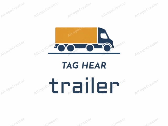 This image is a simple, minimalist logo depicting a tractor-trailer truck. The design features a stylized truck with a flat, two-dimensional aesthetic. The truck is predominantly drawn in two colors: a dark navy blue for the chassis, cab,