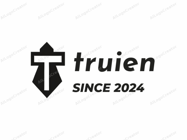 This logo consists of a bold, black geometric design against a stark white background. The design features two main elements: a large, upright capital letter "T" in the center and a diamond shape above it. The "T" is simple and