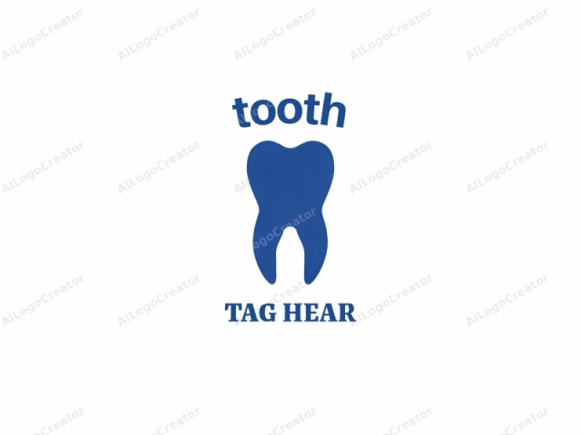 이 이미지는 단순하고 대담하며 미니멀리스트적인 푸른색 인간 치아 로고를 특징으로 하며, 순백색 배경 중앙에 배치되어 있습니다. 치아는 음영이나 세부 묘사 없이 평평한 2차원 형태로 묘사되어 기본적인 형태를 강조합니다. 푸른색