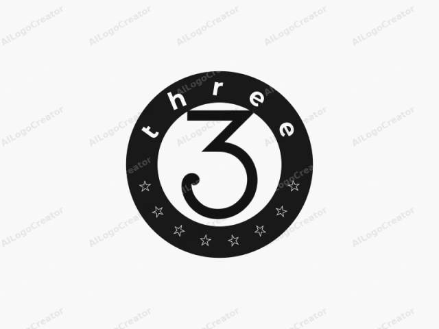 This is a minimalist logo design featuring the numeral "3" in a stylized, looped font. The number is rendered in a sleek, bold, black sans-serif typeface against a stark white background, giving it a modern and clean appearance