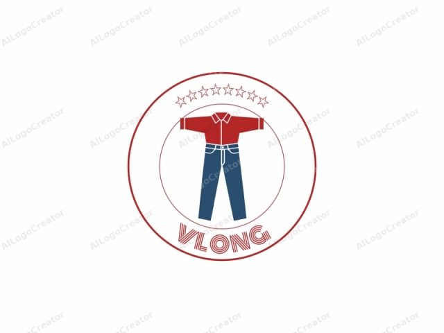 Esta es una ilustración vectorial digital simple que representa un par de pantalones para hombre y una camisa de manga larga. La camisa está representada en rojo sólido y se caracteriza por un diseño con cuello y mangas largas completamente extendidas. Los pantalones,