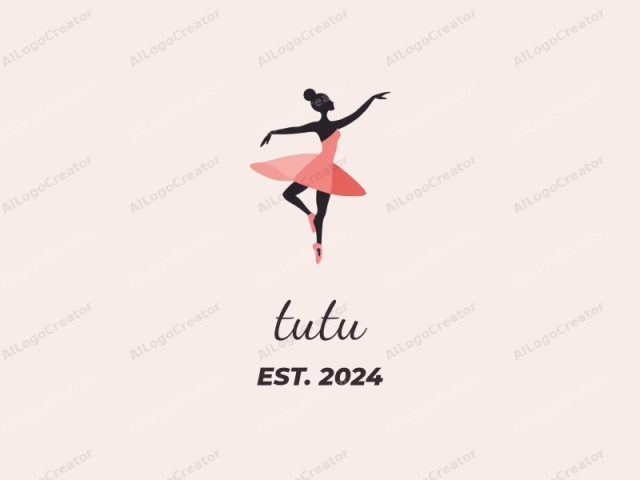 La imagen es un dibujo minimalista y de estilo plano de una silueta de una bailarina de ballet sobre un fondo beige pálido. La bailarina está representada en una pose clásica de ballet, con su brazo izquierdo extendido elegantemente hacia arriba y su brazo derecho extendido elegantemente hacia abajo, ambos brazos ligeramente