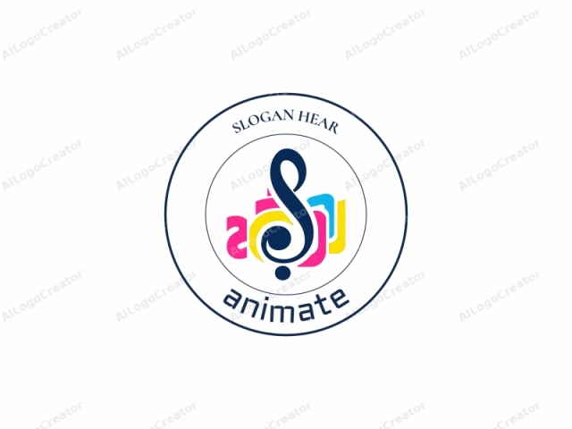 which features a stylized musical notation. The logo is prominently displayed against a plain white background, emphasizing its bold and vivid colors. Central to the design is a large, blue treble clef, with its characteristic curve and loop. Surrounding