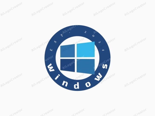 Esta imagen es un logotipo minimalista y limpio que presenta el ícono de Microsoft Windows. El diseño consiste en un cuadrado dividido en cuatro secciones iguales por líneas blancas, con cada sección coloreada en tonos de azul. El cuadrante superior izquierdo es el azul más oscuro, mientras que el