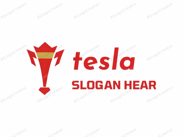 The logo features a stylized, abstract design. The central element is a sharp, triangular shape with a pointed tip and two outward-facing prongs, reminiscent of a stylized horn. This central shape is rendered in a vivid red. Below the