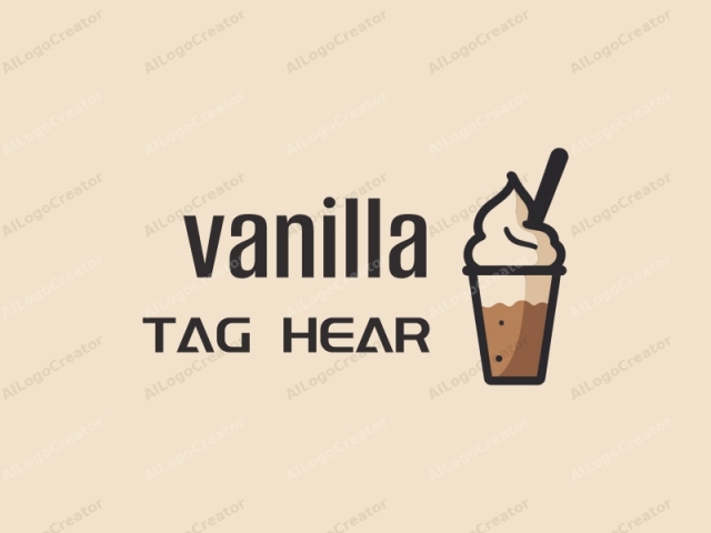 The image features a simple, stylized drawing of a cup of iced coffee with a creamy foam topping. The cup is rendered in a minimalist, flat, and clean art style, characterized by bold, thick lines and smooth gradients. The coffee