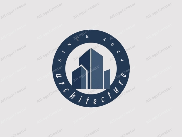 The logo is a minimalist, abstract design featuring three skyscrapers in a stylized manner. Each building is depicted using sharp, clean lines and a limited color palette. The tallest building is in the center and is rendered in a dark blue hue