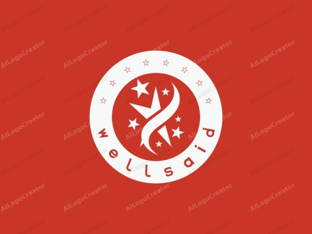 The image is a logo composed of bold, minimalist, geometric white shapes against a solid red background. The main focal point is a stylized figure resembling a curved ribbon or an infinity symbol, which is centered and occupies the majority of the image.