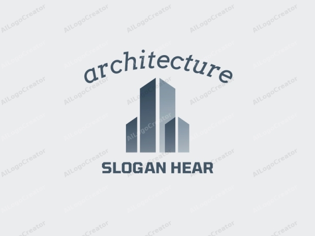 This is a minimalist, modern logo consisting of a stylized representation of a skyscraper. The logo features two distinct elements: a large central building and three smaller, symmetrically positioned towers to its left and right. The structures are depicted using simple