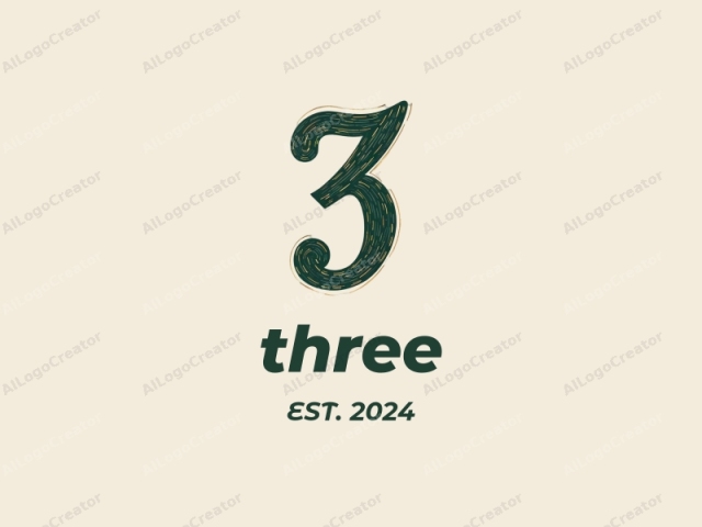 This is a digital drawing of the number "3" in a whimsical, hand-drawn style. The number is rendered in a bold, thick, and flowing script, with intricate, swirling strokes that give it a dynamic and organic appearance.