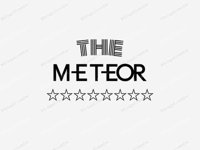 Beschreibung der visuellen Elemente, des Kontexts und der stilistischen Merkmale. Dies ist ein minimalistisches Schwarz-Weiß-Logo-Bild des Wortes "METEOR" auf einem einfachen weißen Hintergrund. Die Schrift ist fett und modern, mit Großbuchstaben und serifenlos