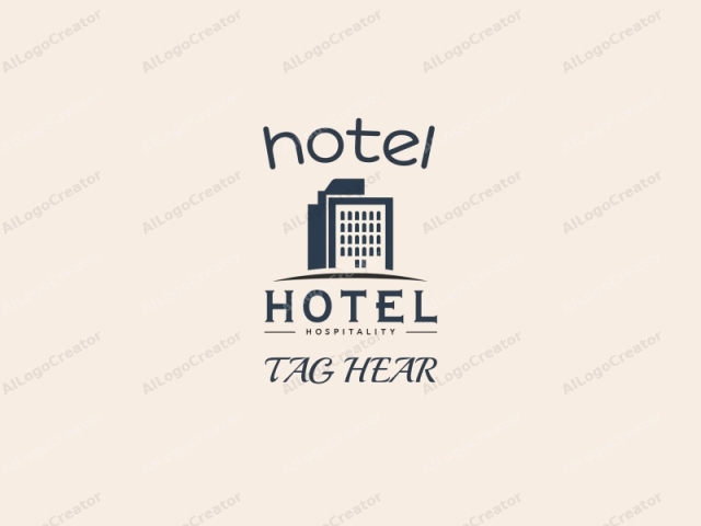 This is a stylized, minimalist logo for a hotel hospitality brand. The design features a simplified, geometric representation of a hotel building, depicted in dark blue. The hotel illustration includes a rectangular structure with vertical lines representing windows, arranged in rows,