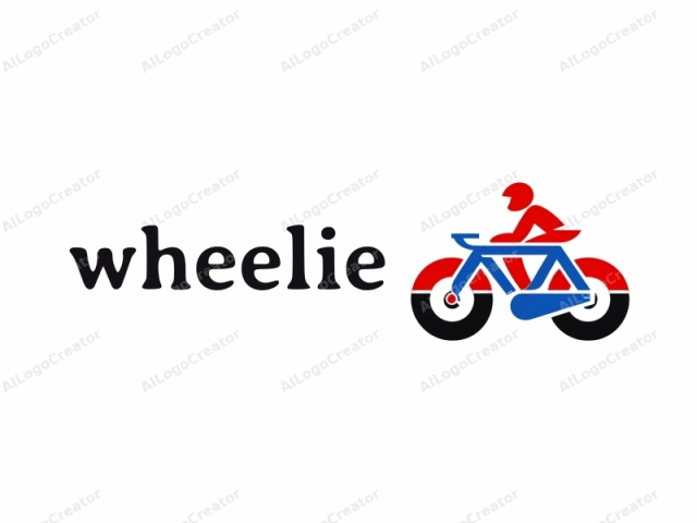 Dies ist ein stilisiertes, vektorbasiertes Logo, das ein Motorrad darstellt. Das Design ist einfach und mutig und besteht aus drei Hauptfarben: Rot, Blau und Schwarz. Die Figur ist eine minimalistisch dargestellte menschliche Form, die ein Motorrad fährt. Der Fahrer wird dargestellt in