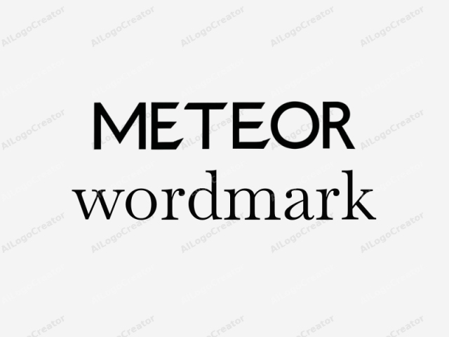 Este es un diseño de logotipo minimalista para la palabra "METEOR". El texto está centrado y escrito en una tipografía sans-serif en negrita. Las letras están en mayúsculas y son de color negro, destacándose claramente sobre un fondo blanco liso.