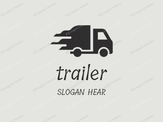 The image is a minimalist, digital drawing of a truck, depicted in solid black on a plain, light grey background. The truck is shown from the side view, facing right. It has a streamlined, boxy shape with a rectangular cab at