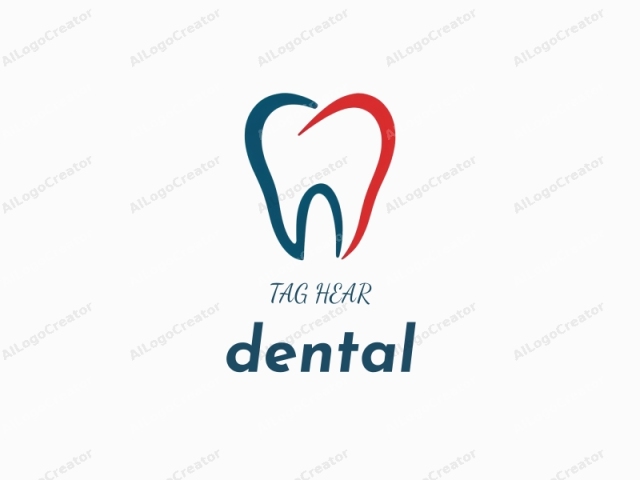 The image is a minimalist logo of a tooth. The tooth is drawn in a bold, abstract style, with its upper and lower halves connected by a curved line that represents a gum line. The tooth itself is divided into three segments: the top