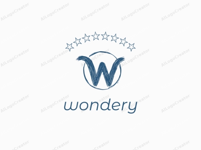 This image depicts a stylized, blue capital letter "W" within a blue circular frame. The letter "W" is designed with a rough, sketch-like texture, giving it a somewhat hand-drawn appearance. The blue circle around the letter