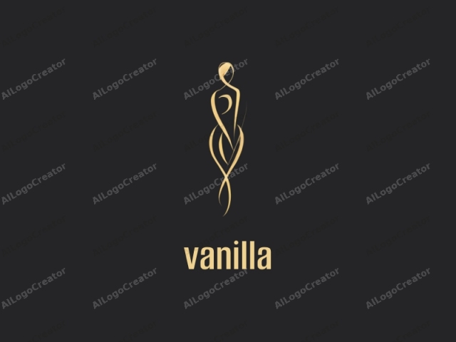 This minimalist logo features an abstract human figure composed of flowing, elegant lines and swirls in a warm, golden color against a stark black background. The figure stands centrally and is portrayed in a slightly sideways position, giving a graceful yet enigmatic appearance