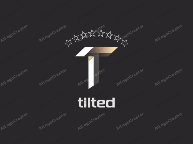 Das Bild ist ein digital gerendertes Logo des Buchstabens "T" vor einem einfarbigen schwarzen Hintergrund. Der Buchstabe "T" ist in einem modernen, geometrischen Stil mit klaren Linien und scharfen Winkeln gestaltet. Seine Basis besteht aus zwei parallelen weißen Linien, die