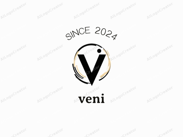 This is a stylized, minimalist logo featuring a bold, capital letter "V" in a sleek, modern font. The "V" is centered in the image and is black, providing a striking contrast against the predominantly white background. Surrounding