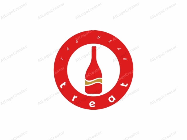 This logo, a minimalist design, features a red, cylindrical bottle prominently centered against a plain white background. The bottle has a simple, smooth silhouette without any additional embellishments or textures, emphasizing its clean, sleek appearance. A curved gold stripe runs