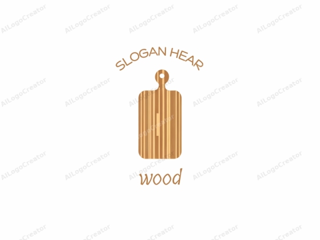 This is a minimalist digital illustration of a rectangular wooden cutting board with a small round handle at the top. The board's design features vertical, parallel brown and beige wood grain lines running throughout the surface. The grain patterns are consistent, giving the board