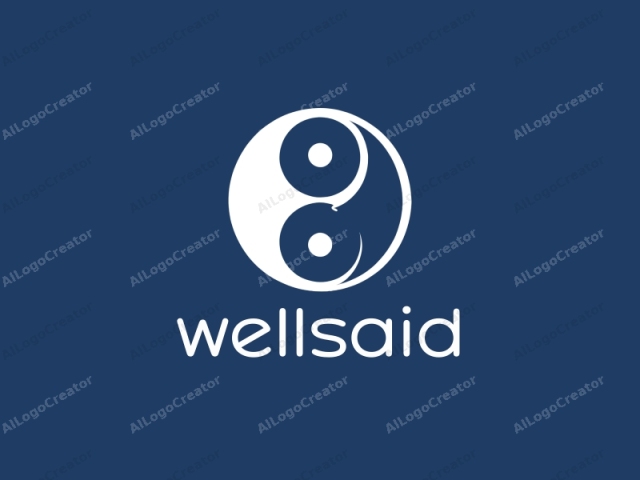 This is a minimalist, monochrome logo in a dark blue background. The design features a white yin yang symbol centered within the image. The yin yang symbol is composed of two interlocking circles, with one half of the circle filled with