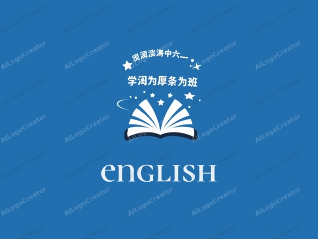 這是一個簡單的數位標誌，背景為充滿活力的藍色。中心焦點是一個以白色呈現的打開書本圖標，象徵知識、學習或教育。書本的頁面從中心向外展開，創造出動感且吸引人的視覺效果。