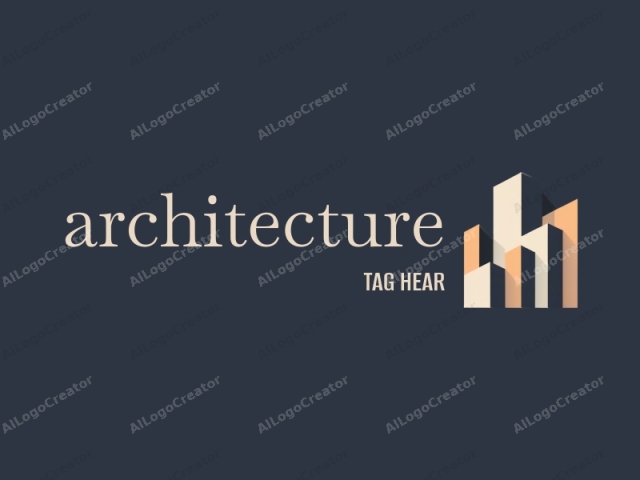 This is a minimalist, modern logo design, featuring a stylized skyscraper silhouette set against a dark navy blue background. The skyscraper is depicted with clean lines and geometric shapes, utilizing a limited color palette of beige and light orange to create a