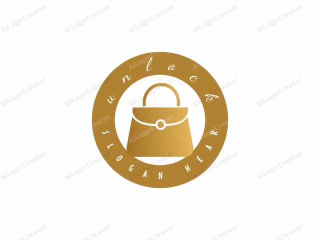 que es un ícono en un estilo minimalista y moderno. Esta imagen presenta un diseño simple y plano de un bolso representado en un tono dorado metálico. El bolso se muestra en una vista de silueta, sin detalles intrincados, enfatizando su forma