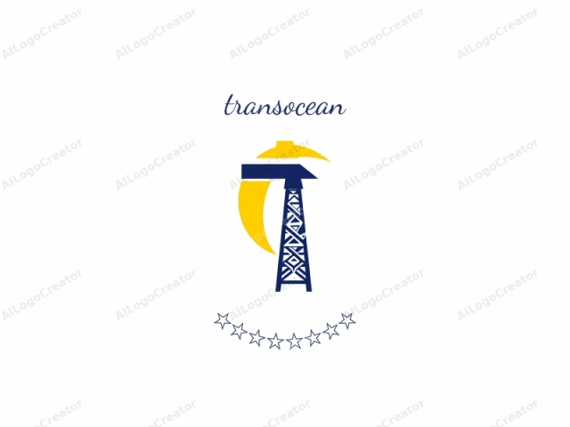 The logo features a stylized depiction of a mining rig set against a plain white background. The rig is represented in a simple, geometric design, rendered in a bold, deep blue color. The rig consists of a tall, cylindrical tower with a