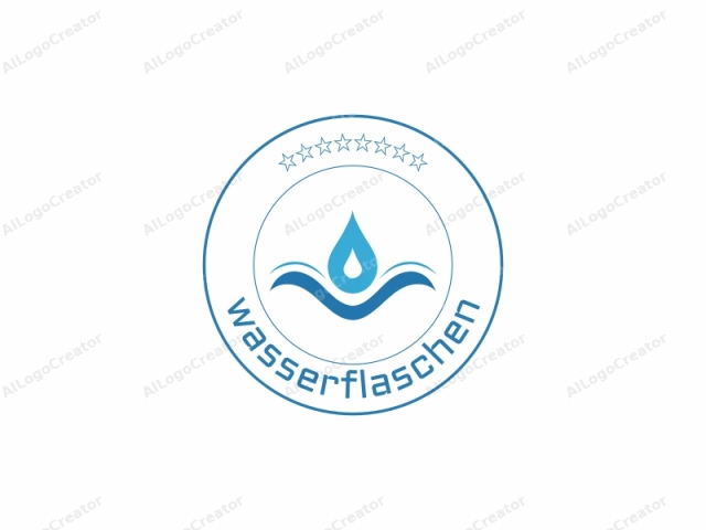 Este es un logotipo simple y estilizado que presenta un diseño suave y fluido. El color principal utilizado es un azul brillante, creando una sensación de frescura y claridad. El elemento central es una gran gota de agua azul, que representa fluidez y pureza.