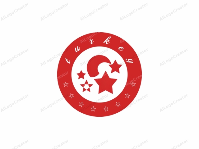 en un medio digital. Este es un logotipo de diseño minimalista y plano que presenta cuatro estrellas rojas brillantes de diferentes tamaños y formas sobre un fondo blanco. La estrella más grande, ubicada a la derecha, tiene forma de media luna con un borde suave y redondeado.