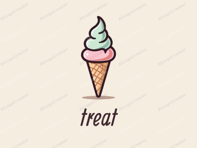 This image is a digital drawing of a whimsical ice cream cone, rendered in a clean, minimalist style with bold lines and soft shading. The ice cream cone is centrally placed against a light beige background, giving the image a simple yet engaging look