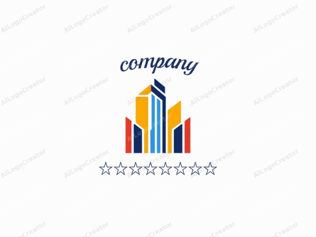 This logo features a modern, abstract design, composed of geometric shapes and bright colors. The central element is a stylized building with a futuristic silhouette. The building is represented by a series of interconnected, angular lines in vibrant hues of blue, yellow