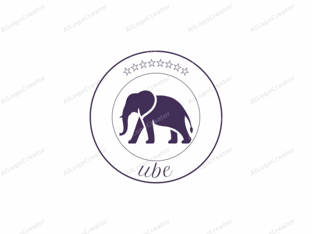 This is a minimalist logo featuring a silhouette of an elephant walking to the right. The elephant is depicted in a solid, dark purple color against a plain white background, making it stand out starkly. The design focuses solely on the outline of the