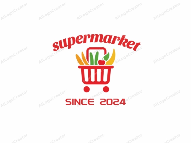 Este logo, diseñado en un estilo minimalista, presenta un carrito de compras rojo prominentemente centrado sobre un fondo blanco puro. El carrito de compras es un icono simple y estilizado con líneas limpias, sin detalles intrincados. Su manija se representa como una barra rectangular recta