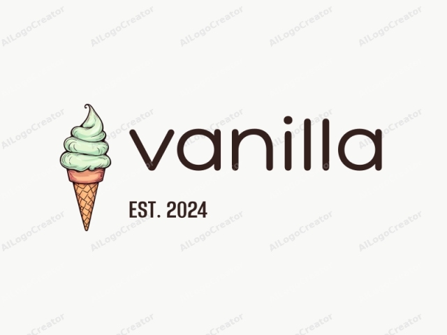 This image is a digital drawing of a single ice cream cone set against a light turquoise circle against a white background. The ice cream cone is drawn in a cartoon style with clean, smooth lines and bright, vivid colors. The ice cream itself is