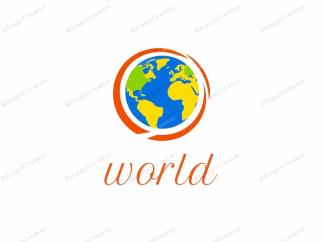 The image is a digitally created logo featuring a stylized globe with a bright, vibrant color scheme. The globe is prominently displayed in the center, with the continents colored in a clear and distinct manner. Europe is vivid green, North America is yellow