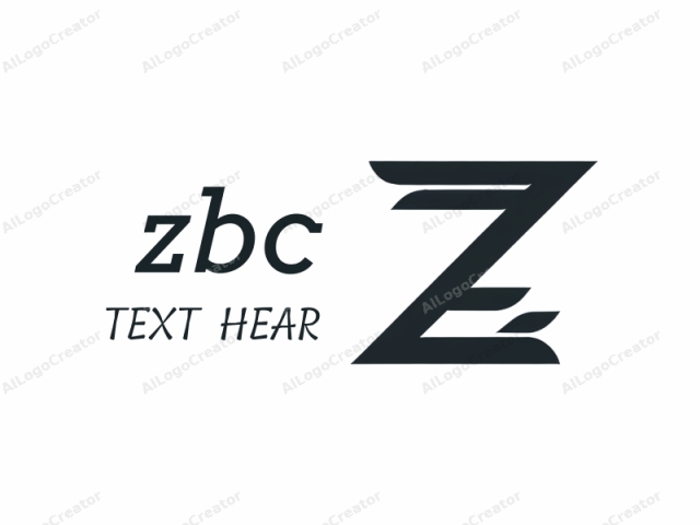 ロゴイメージは、ユニークでモダンな雰囲気を持つ大文字の「Z」で構成されたシックでミニマリストなデザインです。「Z」は濃い青黒の色調でレンダリングされ、真っ白な背景との鮮やかなコントラストを作り出しています。文字は