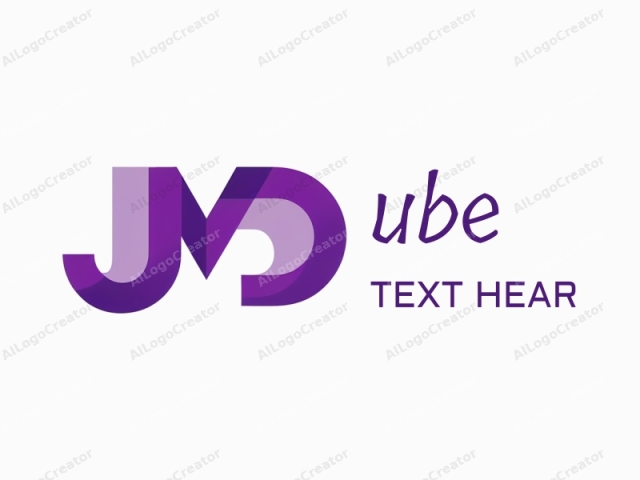 This is a digitally rendered logo featuring a stylized, abstract representation of the letters "JM". The design employs a minimalist approach with smooth, clean lines and a modern aesthetic. The logo is predominantly in shades of purple, with gradients creating a sense