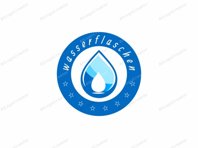 La imagen es un logo digital minimalista que presenta una gota de agua estilizada. Consiste en una representación abstracta y grande de una gota de agua con dos círculos superpuestos y degradados en su interior. El círculo exterior es azul claro y el interior es blanco.