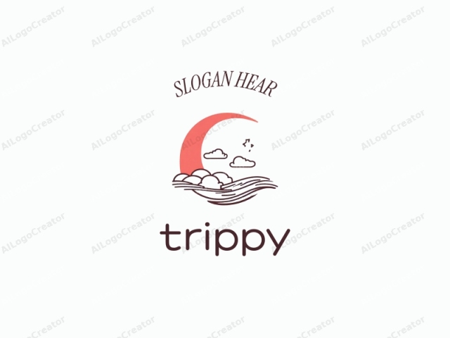 The logo features a minimalistic, geometric design in black and red ink. At the center of the image, there is a large, curved line that represents a crescent moon, occupying a significant portion of the composition. The crescent is rendered