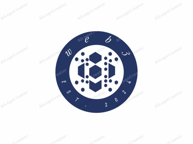 This is a minimalist digital logo featuring a geometric design composed of hexagonal and triangular shapes arranged in a symmetrical pattern. The central focus is a large blue hexagon with smaller blue hexagons positioned around it in a staggered, triangular formation